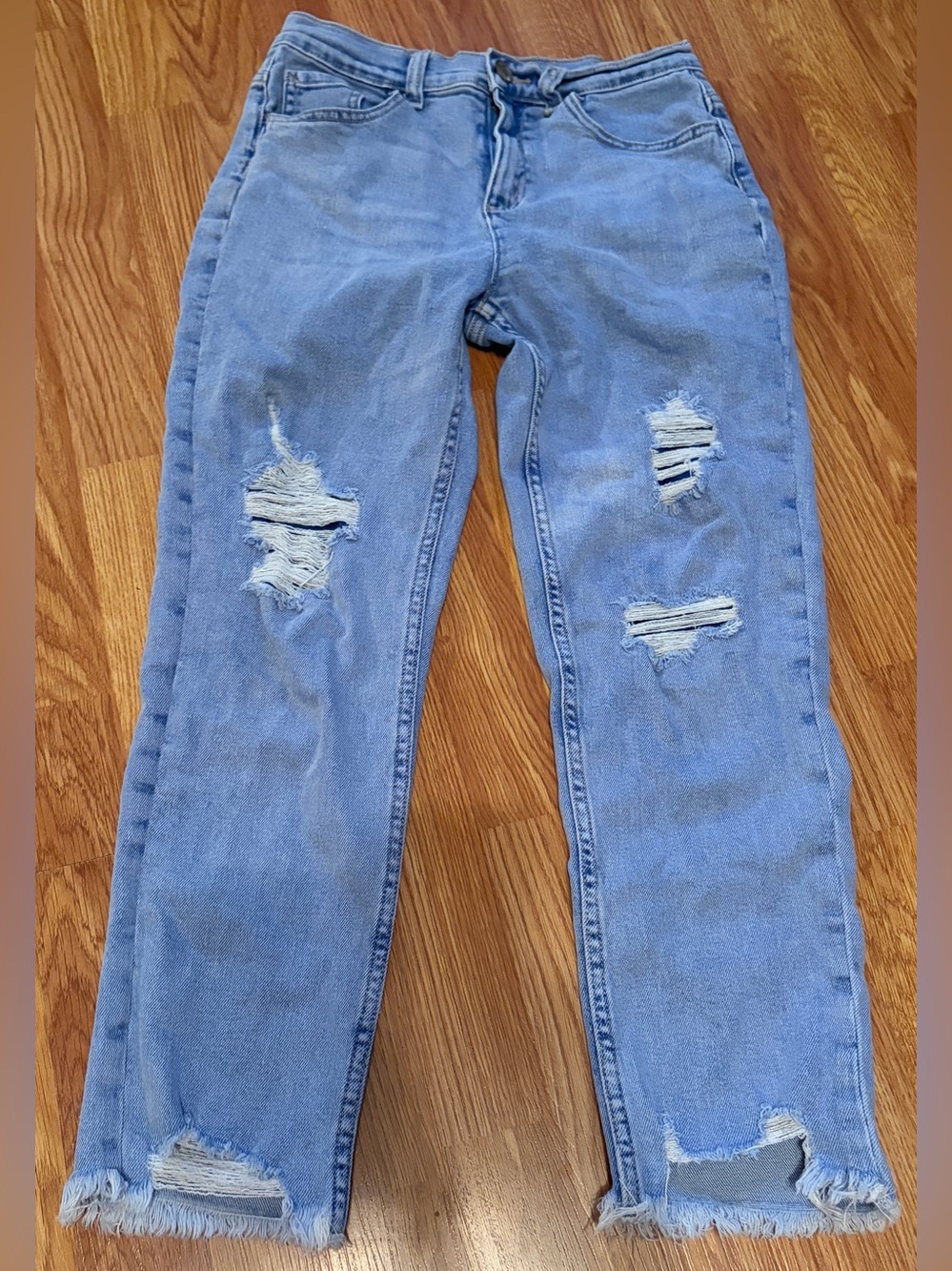 Justice Girls Distressed Ripped Jeans Size 16 Light Wash Raw Hem